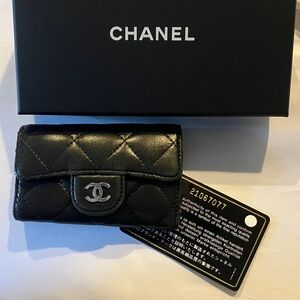 CHANEL Black Quilted Keyholder Silver Hardware